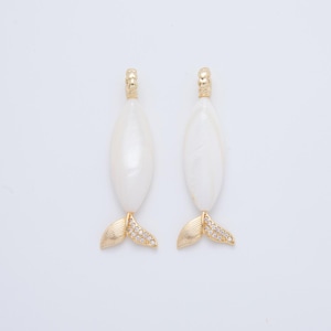 Handmade 18K Gold Filled White Shell Pearl Fish Charm Drop Dangle Pendant | AF-619