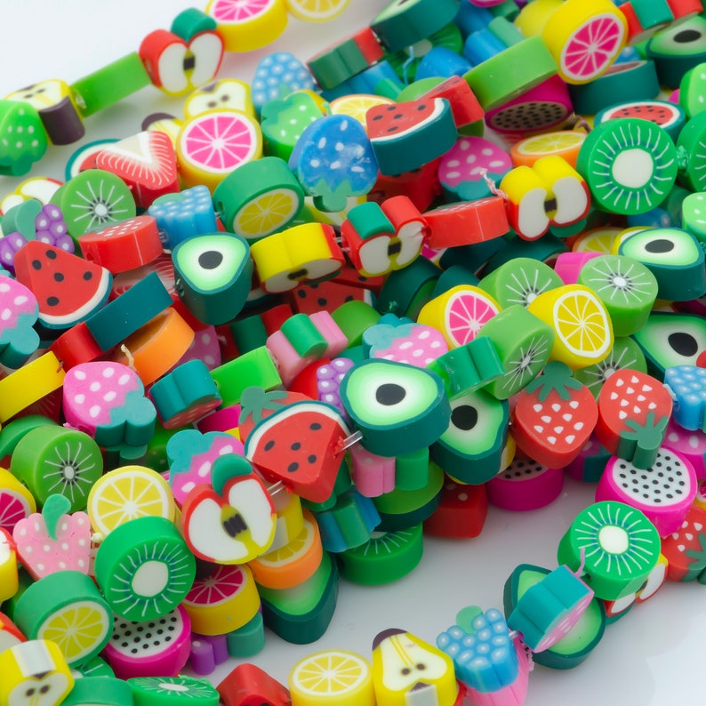 Small Fruit shape beads,colorful fruits beads,fruit Polymer Clay Beads rubber cute Kawaii bead for bracelet necklace phone strap charm,BB170 image 1