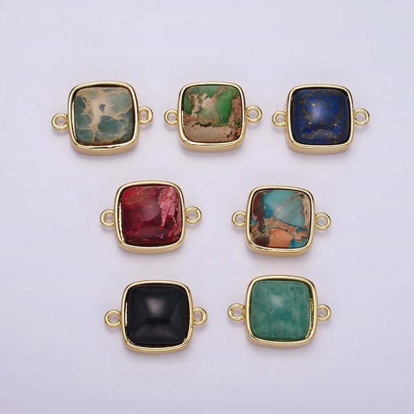 14K Gold Filled 12mm Onyx, Sea Sediment Jasper, Lapis Lazuli, Aventurine Square Bezel Connector | G119 - G125