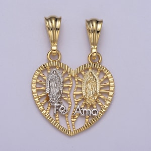 24K Gold Filled Guadalupe Virgin Heart &quot;Te Amo&quot; Pendant Necklace - Cadena &quot;Virgen de Guadalupe H-169