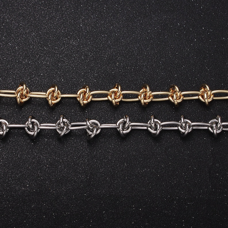 Knot Chain Options Chunky 10mm Gold Silver Knot Link Chain by Yard Thick Barbed Wire ...