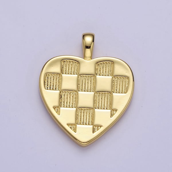 Gold Checkered Heart Charms - Plaid Love Charms for DIY Jewelry Supply J-489