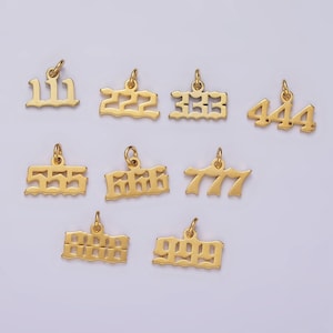 Tiny angel number tag charm gold dainty lucky number pendant 111, 222, 333, 444, 555, 666, 777, 888, 999 for jewelry making supply ag606