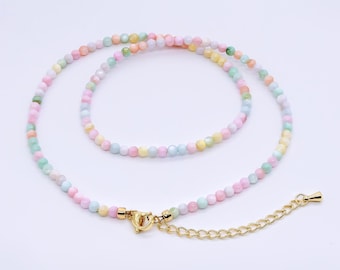 24K Gold Filled Shell Pearl Pastel Multi Color Beads 15.76 inch Layer Necklace Minimalist Jewelry | WA-3167