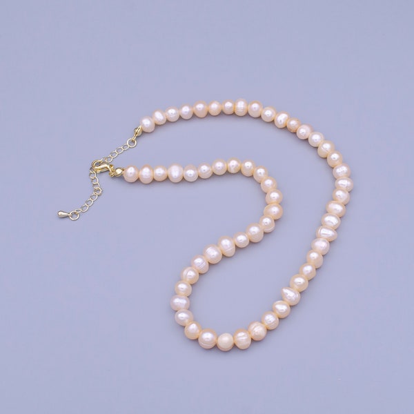 Freshwater Pearl Necklace 7.7mm Pearl Necklace Peach pink Pearl necklace For Wedding Jewelry Minimalist Necklace WA-1484