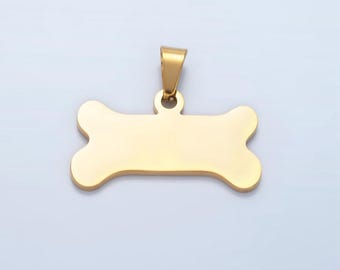 Gold stainless steel dog bone charm in stainless steel for pet collar necklace charm supply p-1480