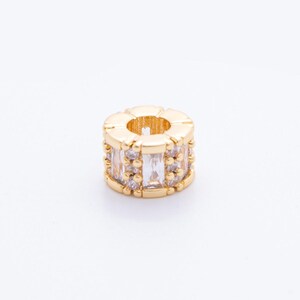 10pcs Brass Micro Pave Rondelle Beads - Large Hole Spacers 8.5x4mm - Lead & Nickel Free