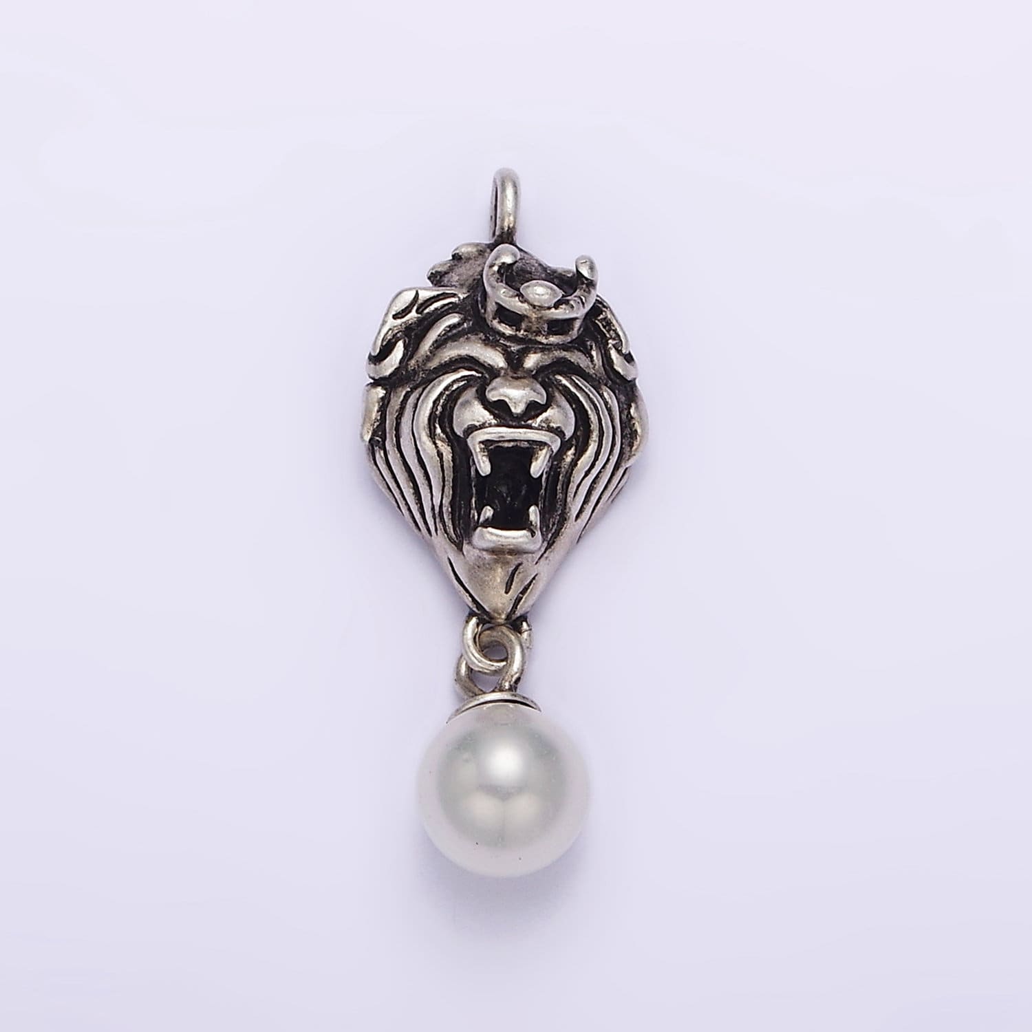 Dainty Lion King With Pearl Charm in 925 Sterling Silver Pendant