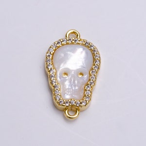 14K Gold Filled Skeleton Skull Shell Pearl Micro Paved Connector | Y752