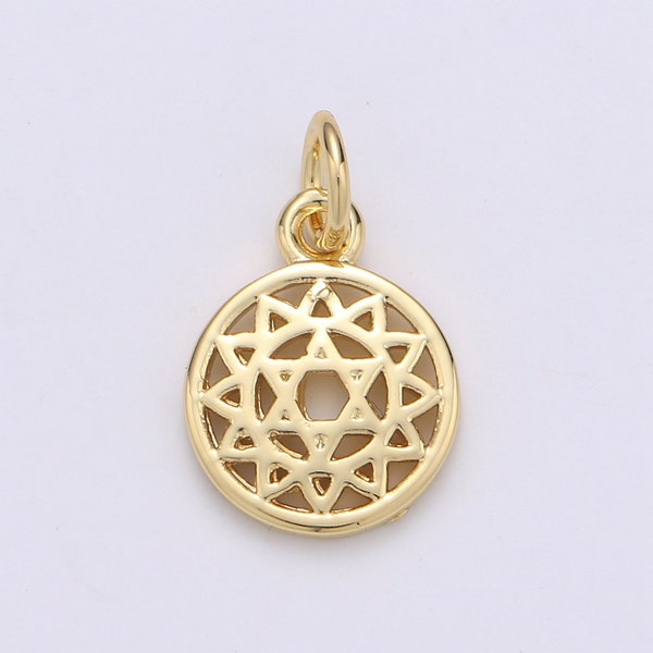 1pc Star of David Round 24K Gold   Charm, Sun Flower Pendant Charm,  Charm,For DIY Jewelry,Gold Color, CHGF-1948