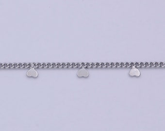 Dainty 1.6mm Width Curb Chain with Small Hearts, 24K Gold Filled Chain by Yard, Wholesale Unique Bulk Roll Chain For Jewelry Making, 644