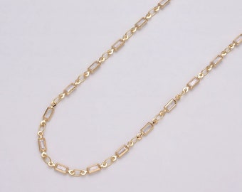 Dainty 14K Gold Filled 2.6mm Clear Rectangle Bezel Cut CZ Figure Eight Link Designed Unfinished Chain by Yard For Jewelry Making | ROLL-1340