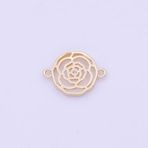 Gold rose flower filigree charm connector for bracelet component y-628