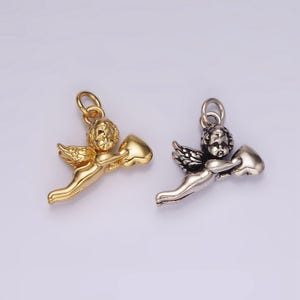 14k gold filed cherub baby angel heart puffed mini charm in gold & silver | ag592