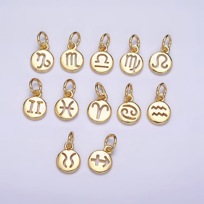 Small Zodiac Charms Gold Filled Charm Astrological Zodiac Signs, Zodiac Symbols for Add on Pendant Bracelet Earring Horoscope Charm AD483 image 1