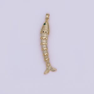 Long 3d movable fish 24k gold filled pendant articulated sardine fish charm for necklace fish lover gift aa965