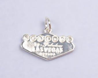 Dije de plata "Bienvenido a Las Vegas" para pulsera. Dije de Las Vegas, colgante de Nevada, inspirado en el viaje W221.