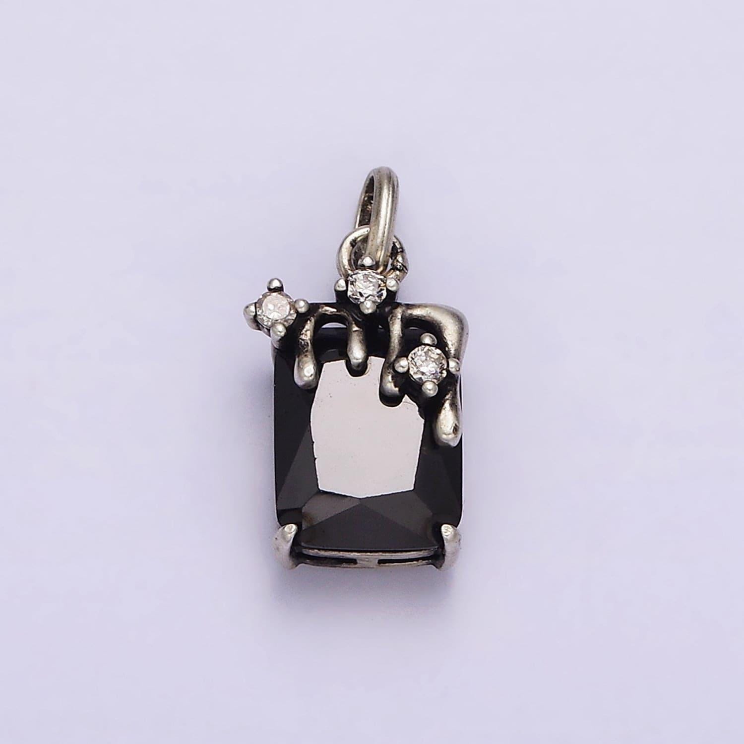 Sterling silver s925 black baguette cz molten drip charm | sl-324