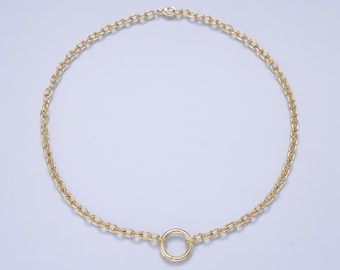 16K Gold Filled 5mm Push Gate Charm Connector Holder 18 Inch Ring Cable Chain Necklace ONLY | WA-00557