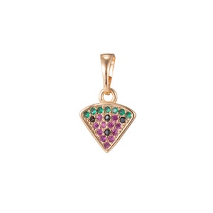 1pc 18k Gold  Micro Pave CZ Crafted Pizza Pendant Charm, Slice of Pizza Pendant Charm,  Pendant, For DIY Jewelry,