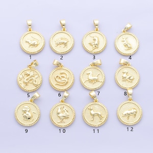 May include: Twelve gold-colored pendants, each featuring a different Chinese zodiac animal. The pendants are numbered 1 through 12, with each number corresponding to a specific animal.