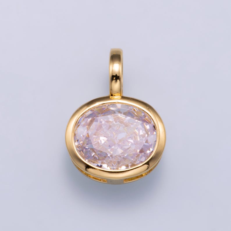 14k gold filled Clear Cz Eye Rectangle Oval bezel Charm Geometric pendant for Drop Jewelry Collar Cord Necklace Supply | Charms-751 Oval