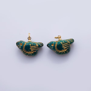 Czech Glass Bead Bird Charm 18x22mm Green Bird Bead Pendant Rustic Animal Jewelry Inspired N-293