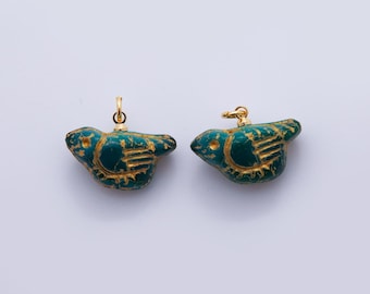 Colgante de pájaro con cuentas de vidrio checo de 18 x 22 mm, color verde, estilo rústico, inspirado en la joyería animal N-293