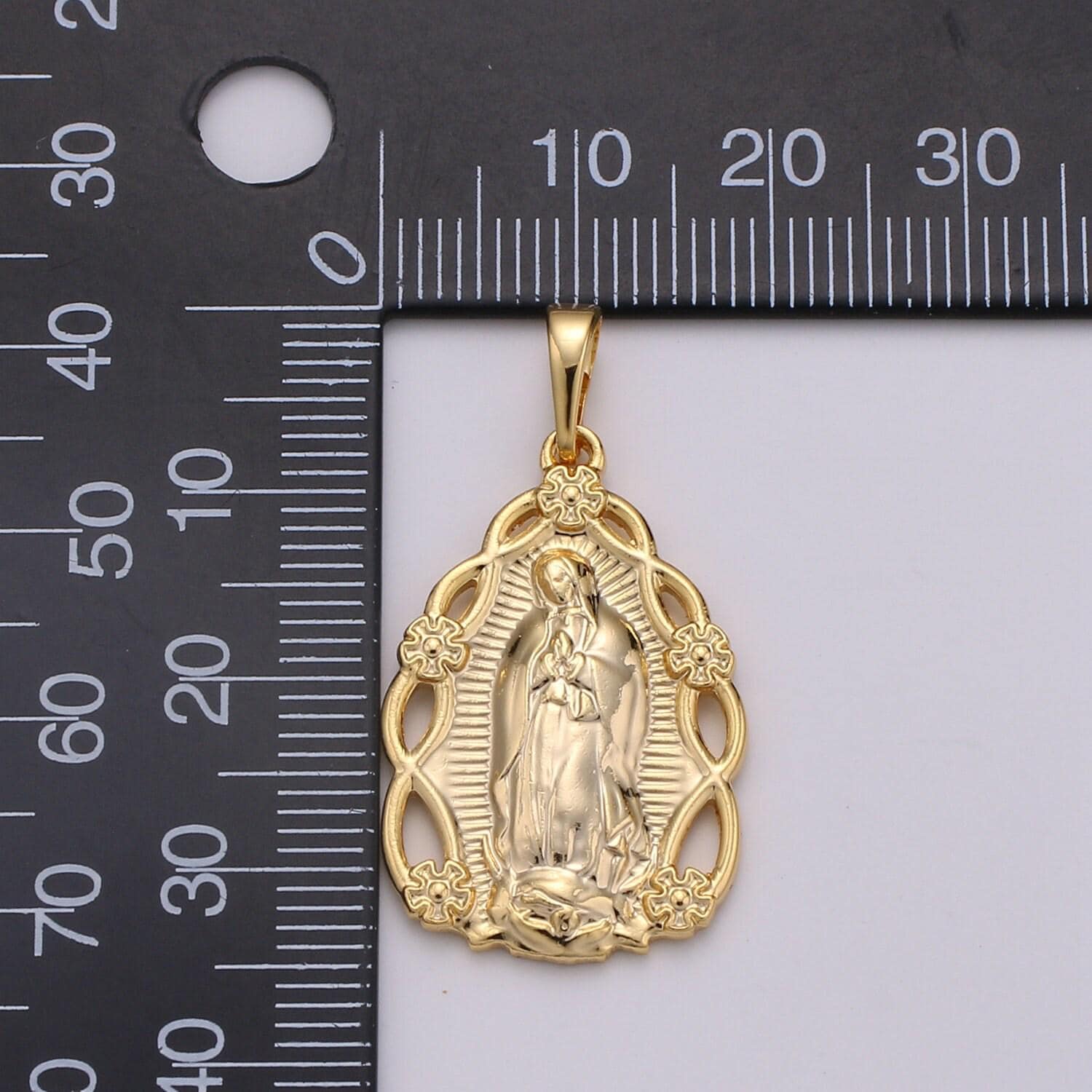 14k Gold Our Lady of Guadalupe Charm Virgin Mary Tear Drop Pendant ...