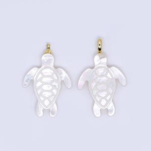 Vit pärlhalsband med havssköldpadda och 24k guldfylld borgring med naturlig snäckskal för halsband eller smyckestillverkning, havsdjur AF563