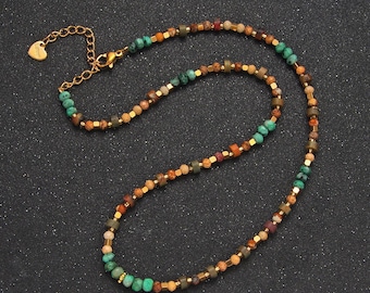 Handmade bohemian turquoise citrine multifaceted 14k gold filled beaded necklace | wa-2647