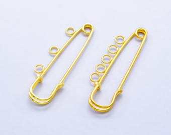 Vintage Silver Plated Big Kilt Safety Pin CHARM HOLDER Pin Gold