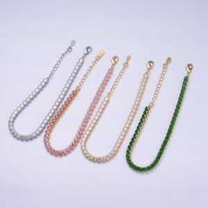 Dainty gold tennis bracelet cz silver tennis bracelet cubic zirconia bracelet green pink clear cz bracelet wa1791