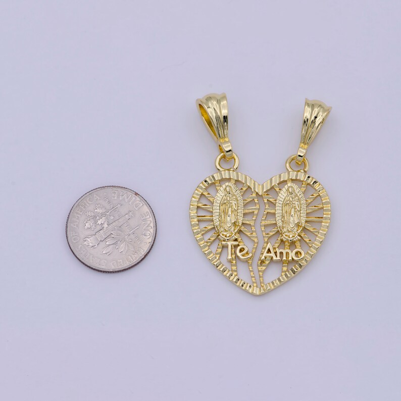 Bräckligt guld Te amo-hjärta Lady of Guadalupe-hänge Hjärta Religiösa katolska smycken Parsmycken I-141 bild 2