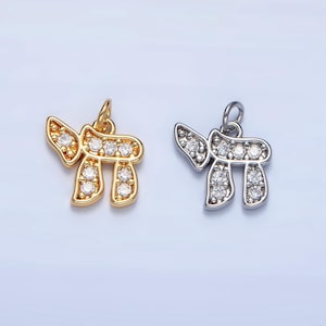 Mini Gold Chai Hebrew Script Jewish Pendant in Gold & Silver Cubic Zirconia Charm | X624