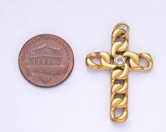 cholos ネックレス　cholos Stainless Steel Chain Textured Cz Cuban Cross, Cholo Fit | P