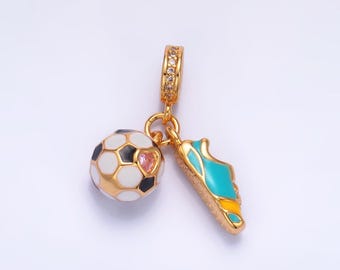 24K Gold Filled Soccer Ball Shoe Sport Theme Rondelle Bail Triple Drop Pendant Bracelet | W334