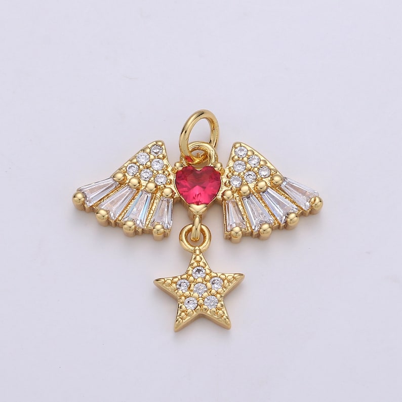 24k Gold Filled Cubic Angel wing heart charms Gold Star Charm Celestial Jewelry Making Supply