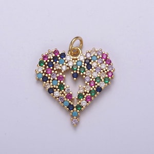 Gold heart charm micro pave love charm, rainbow cubic charms, cz gold colorful charm, dainty minimalist jewelry supply c-200