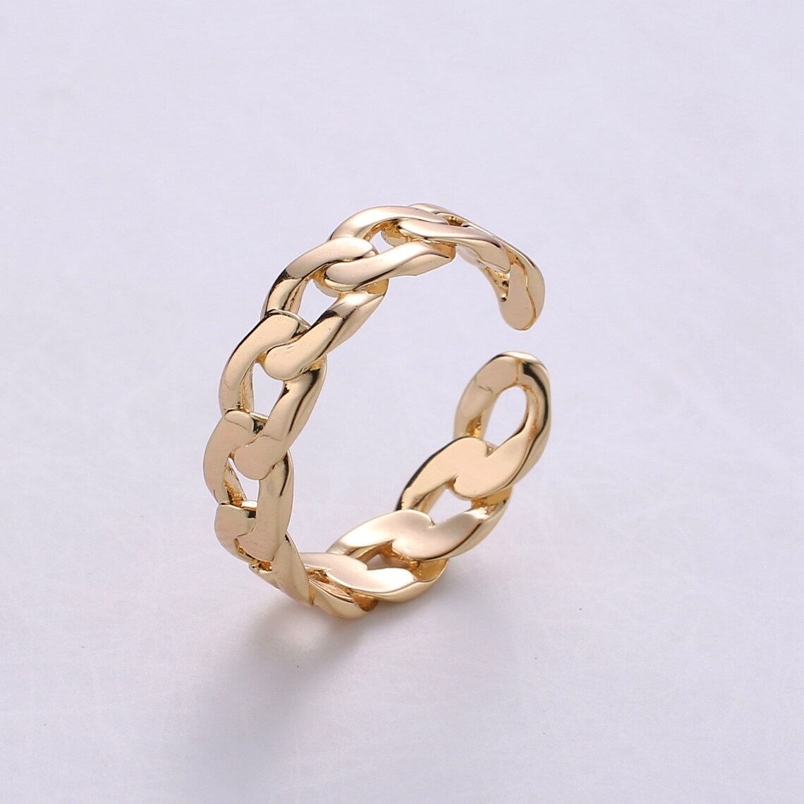 Cuban Chain Link Ring Open Adjustable Gold Curb Ring Chunky Etsy UK