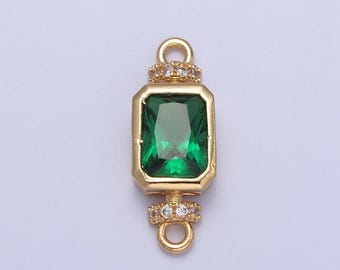Delicato ciondolo a forma di corona con medaglione rettangolare verde smeraldo riempito in oro 24k, micro pavé di zirconi cubici, bracciale, collana, orecchini / g-931