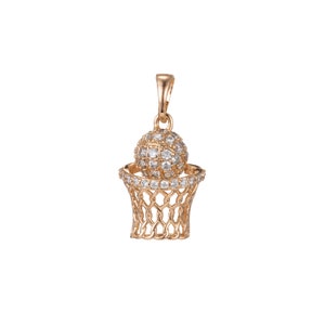 1pc 18k Gold  Micro Pave CZ Basketball Pendant Charm,Micro Pave CZ Slam Dunk PendantCharm  Pendant For DIY JewelryPDGF-1351