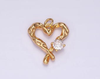 18k Gold Filled Clear Cz Dented Molten Open Heart Charm | N1761 - Etsy