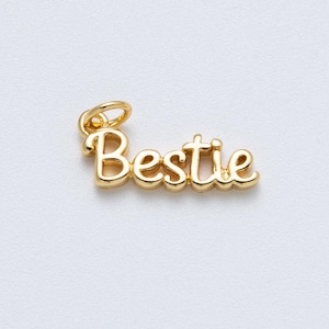 14K guldfylld 18,5 mm "Bestie" minimalistisk skriftberlock med namnhänge DIY-smyckesmaterial för personligt halsband | Charms-00033