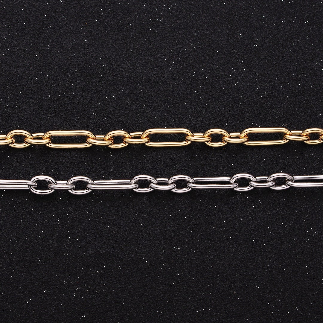 24K Gold Filled Big Paper Clip Figaro Chain Bulk Gold, Silver