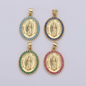 Collar con colgante de la Virgen de Guadalupe, bañado en oro de 24 quilates, con micropavé, para collar, joyería religiosa i-841~i-843 i-845