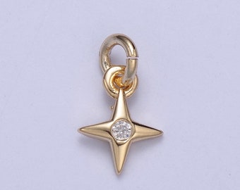 Tiny North Bright Stars Charm CZ Charm in Gold micro Pave CZ Bright Stars Celestial Charm For DIY Earring Bracelet Necklace | N-428