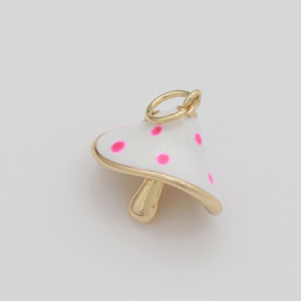 Dainty Gold Filled Magic Mushroom Charm White Mushroom Pendant Novelty Charm 3D Fungi Jewelry Gift Funky for Bracelet Necklace Earring M-605