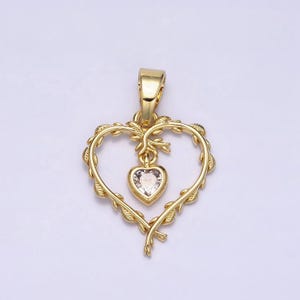 Dainty 16k gold filled clear heart cz olive vine leaf open pendant for necklace bracelet component | ac1326