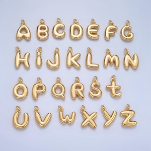 Colar com pingente inicial de alfabeto preenchido com ouro 18k, delicado, fofo, estilo de fonte de bolha, colar, pulseira a1513
